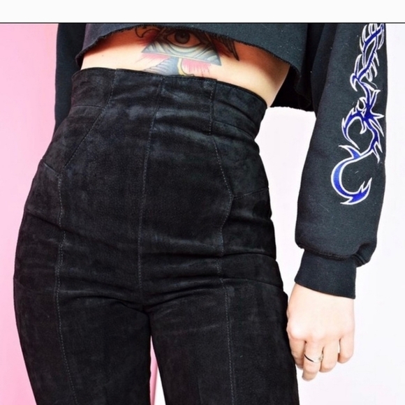 Michael Hoban North Beach Vintage Black Suede/Leather High Rise Pants - Size 1/2 - Picture 3 of 12